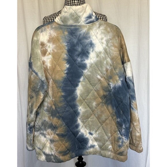 Entro 100% Cotton Quilted Shacket Jacket Coat 1/4 Zip Blue Tie Dye Size 1x - Picture 2 of 7
